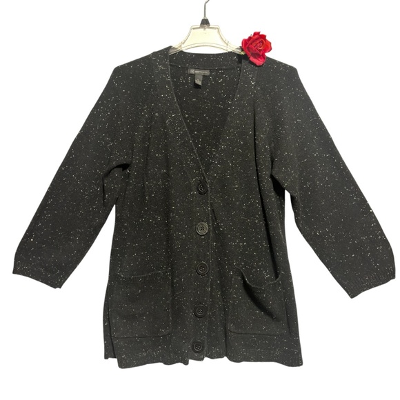 INC Pocket boyfriend cardigan 2X deep black white speckled button up V-n… - Picture 1 of 8